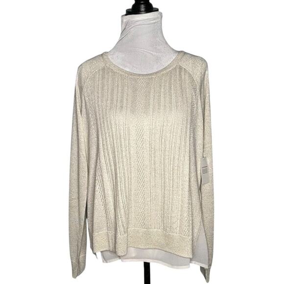 Lucky Brand Layered Sweater Cream Gold Sparkle Size Large - Picture 1 of 9